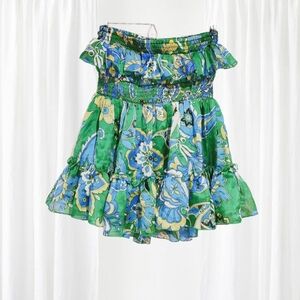 100٪ Silk Y2K BEBE Flounce Pleated Paisley Jacquard Strapless Flutter Top